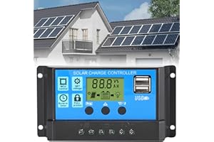 Kamanan Solar Laderegler, 12V/24V PWM Solarladeregler mit LCD-Display 2 USB Ports Solar Ladegerät Controller Geeignet für Solarstromerzeugungsanlagen und Smart Homes (10A)