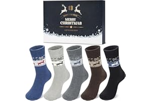 CHALIER COZY 5 Pairs Mens Wool Socks, Soft Cozy Thick Warm Breathable Crew Thermal Socks men for Christmas Winter, with a Gift Box