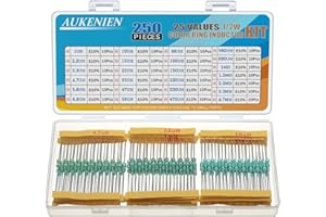 AUKENIEN 1/2W 25 Valore Induttori Kit 1uH a 10mH 250 Pezzi 0410 Induttore ad Anello Colorato 1/2 Watt Assortimento Set