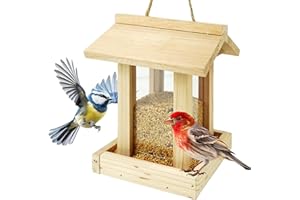 TTL COMMERCE TTL Garden Vogelfutterhaus PAVILLON - Vogelhaus aus Holz mit Schnur zum aufhängen 20x15x15cm aus Tannenholz Natur - Vogel Futterstationen wetterfestes Vogelhäuschen für Balkon Garten & Ständer