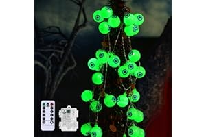 23GUANYI Guirlande Lumineuse Exterieure, Decoration Halloween Lumineuse LED, 30 LEDs Horror Globe Oculaire avec Piles & 8 Modes Lumières avec Télécommande, Lumières Vertes pour La Indoor Outdoor Halloween