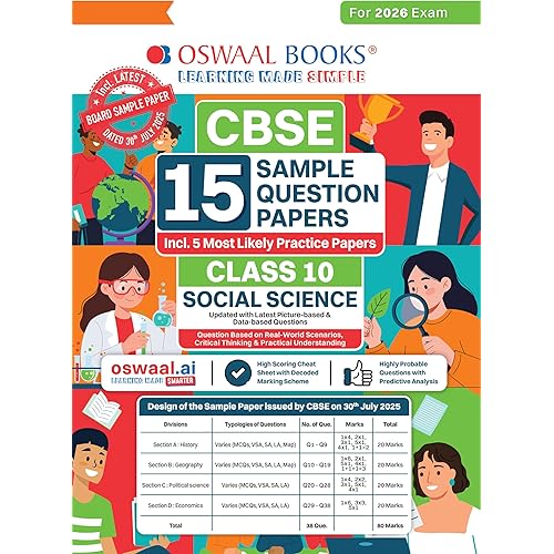 Oswaal CBSE 15 Sample Question Papers Class 10 Social Science for 2026 Board Exam (As per CBSE Sample Question Paper issued o