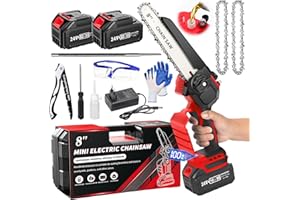 WISDOM LIFE Mini Motosega a Batteria 8 Pollici Motosega a Batteria per Potatura con 2 Batteria 4.0Ah Brushless Motosega Elettrica a Batteria 880W Sega a Batteria con Pompetta Olio,Red