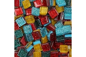 ANKTILY Bunte Glasmosaikfliesen,Bulk-Quadrat Mosaiksteine Glitzerkristall Glasstücke,Glasfliesen Glassteine für Basteln, Haus Deko, 200g, 1 x 1 cm(Bunt)