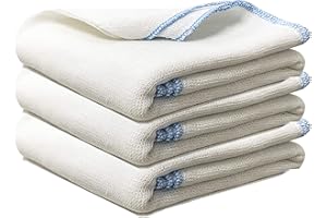 Towelogy® Pack Of 3 White Cotton Dish Cloths Extra Large HEAVY DUTY Biodegradable Commercial Grade Dishcloths Kitchen Cleaning Tea Towels Washcloths 38x45cm (White/Blue Coded, Pack Of 3)