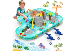 PATEMZON 2 in 1 Tavolo Sabbia e Acqua per Bambini, 73 Tavolo d'Attività d'Acqua con Barche e Canne da Pesca, Giocattolo Sabbia e Acqua per Giochi da Spiaggia in Giardino per Bambini da 3+ Anni