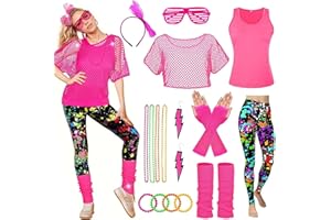 HIQE-FL Tenue des Années 80 Et 90 pour Femme,Vêtements Années 80 Néon Tenu,80s Disco Costume,DéGuisement Année 80 Accessoire Femme,Jambières Neon,pour 80s Thème Soirée Carnaval Femme Fille