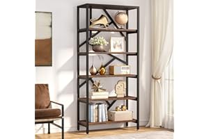 ‎TRIBESIGNS Tribesigns Bücherregal mit 5 Ebenen, Standregal mit Stahlrahmen, Freistehendes Regal für Wohnzimmer, Offenes Küchenregal, Eckregal, Lagerregal für Büro, Schlafzimmer, Küche 180 x 80 x 30 cm