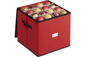 SONGMICS Christmas Decoration Storage Box, 7.6 cm 64 Slots, Stackable Christmas Bauble Storage Box with Lid, Dual Zippers, Adjustable Dividers, Non-Woven Fabric, Cherry Red RFB036R01