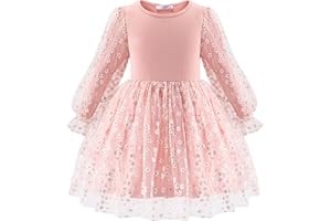Arshiner Mädchen Kleider Tüll Spleißen Quasten Langarmkleid Kinder Laternen Ärmel A-Linie Rundhals Partykleid Festliche Freizeitkleid Herbst Winter Elegant Kleid für Mädchen 2-7 Jahre