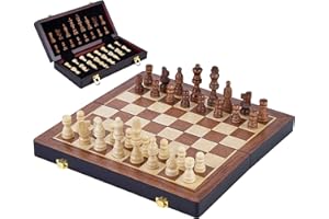Engelhart - 150204 - Coffret d'Échecs de Luxe en Bois Massif - Pliant - Pièces Sculptées en Bois de Frêne (38,5 cm) - Jeu Echecs - Stratégie - Échiquier Pliable