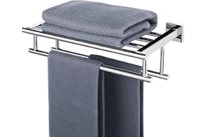 SAYAYO Toalleros de Baño Toallero Doble Barra de Toalla Pulido Pared Estante de Almacenamiento, Accesorios Baño Acero Inoxidable Colgador Trapos Cocina para Baño y Cocina 40CM, EGZ8040-C