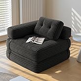 Xbro Folding Sofa Bed with L Armrests, 2 in 1 Portable Convertible Bed for Small Spaces, Corduroy Fabric with Foam Filling, 1