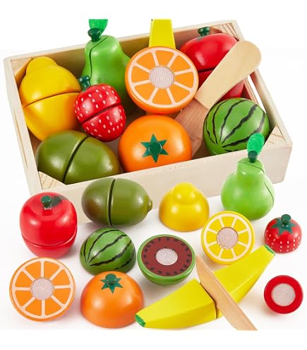 Beberolen Jouet Bois Fruit Légume de Coupe pour Dinette Enfant, Cuisine Jeux Accessoire Aliment Nourriture, Jouet Éducatif Éveil Montessori, Cadeau