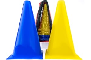 Vinex - 20er Pylonen-Set + Tragetasche, 23cm hoche Sport-Hütchen für Hunde- & Pferdesport, Dualgassen, Training, Markierungskegel für innen & außen, robust & transportabel, Gelb/Blau