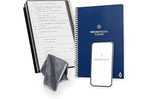 ‎ROCKETBOOK Rocketbook Fusion wiederverwendbarer, undatierter Produktivitätsplaner, Format 15 cm x 22,4 cm, Blau – Ziele, Monats- und Wochenkalender, tägliche To-do-Liste, linierte und gepunktete Seiten