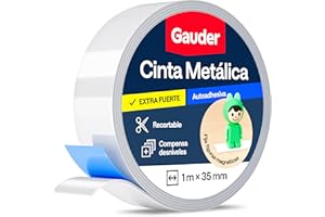GAUDER Cinta metálica autoadhesiva - Tiras finas con adhesivo de espuma para imanes, Figuras Tonie® y estanterías - Cinta ferrosa (1 m x 35 mm)