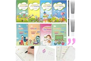 BANBAN 28 English Magic Copybook Calligraphy Set Reusable Handwriting Copybook for Kids Preschools Learning Letters Numbers Math Include 8 Copybooks 2 Pens 2 Aid Grip 16 Refills