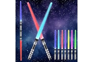 AITSITE 2 Pack Light Saber for Kids, Light Up Saber with Sound, 7 Colors Retractable Lightsaber, LED Colour Changing Light Up Sword Toy for Adult Kids Halloween Xmas Gift Dress Parties Cosplay Fighters