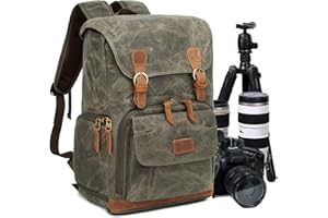 UBAYMAX Camera Backpack for DSLR SLR Men Women Photographer, Professional Vintage Canvas Photography Canon Nikon Camera Rucksack Bag with 15” Laptop Compartment Tripod Holder, Anti-Shock (Green)