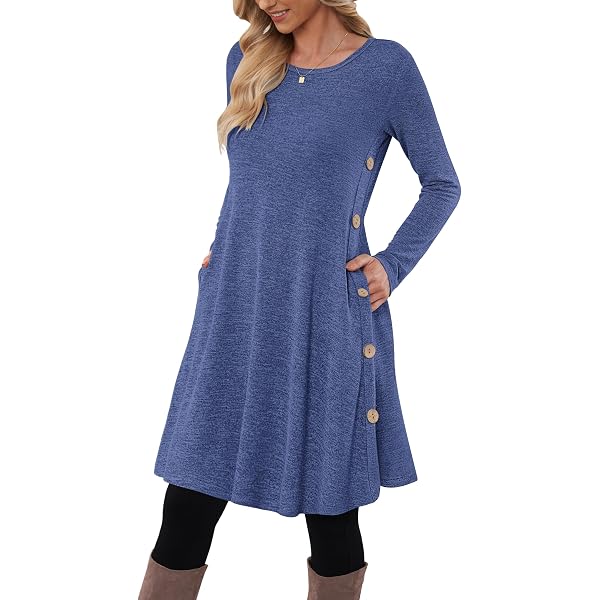 Robe Femme Manches Courtes HOTOUCH - Robe A-Line Col Rond Longue Casual Élégante S-XXL