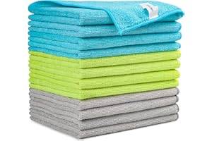 AIDEA Lot de 12 Chiffons de Nettoyage en Microfibre, Torchons Lavette Microfibre Ménage Plus Doux, Plus Absorbants, Non Pelucheux, pour Maison, Cuisine, Voiture, Cenêtres e Vitre 30 x 40cm