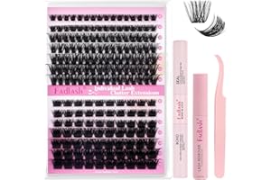 Fadlash Kit Extension Cils 0.07 D Cornée 8-16mm 100D+200D Faux Cils Cluster Cils Kit Individuels DIY de Cils Avec Bond And Seal, Dissolvent pour Colle Cils, Pince A Epiler Faux Cils Réutilisables