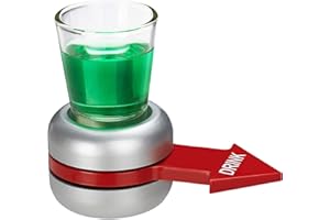 Relaxdays Trinkspiel Spin The Shot, Flaschendrehen, roter Pfeil, 2 cl Shotglas, lustiges Partyspiel, Shot Spinner, grau