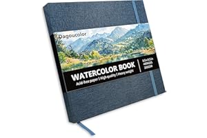 DagouColor Aquarell Papier Skizzenbuch, 8.5"x8.5", 1 Pack, 24 Blätter, 300GSM Kaltpresswasserfarbenpapier, Stoffcover Künstlerbuch für Anfänger Künstler Erwachsene Kinder, Malerei, Zeichnung