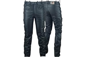 German Wear Lederhose lederjeans bikerjeans Büffelleder seitlich geschnürt Schwarz