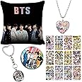 ZPPLD Kpop BTS Merchandise,BTS Gift Set,1 BTS Throw Pillow Case,BTS Necklace,BTS Stickers,BTS Keychain,Brooch, BTS Merch
