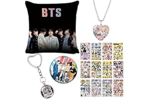 ZPPLD Kpop BTS Merchandise,BTS Gift Set,1 BTS Throw Pillow Case,BTS Necklace,BTS Stickers,BTS Keychain,Brooch, BTS Merch