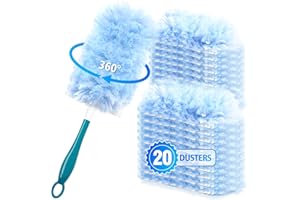 NEWE Kit Plumero Atrapapolvo para Swiffer, 20 Duster y 1 Mango Recambios para Limpiar 360 Grados los Muebles de la Estantería de Persianas