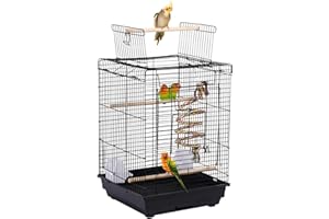 Yaheetech Vogelkäfig Transportkäfig Kanarien Großsittich mit Freisitz und Spielzeuge