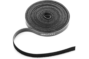 deleyCON 5m Klett Kabelbinder Klettband Klettbandrolle 10mm Breit Kabelmanagement Kabelorganizer Klettkabelbinder Klettverschluss zuschneidbar Schwarz