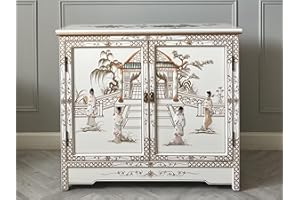 CHINA WAREHOUSE DIRECT Chinese Furniture, Oriental White Lacquer 2 Door Cabinet with Mother of Pearl