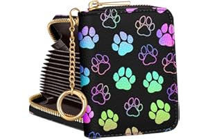 Hautebella Credit Card Holder for Women Cute Small for Ladies Teen Girls Female RFID Leather Cardholder Wallets Keychain Accordion Organizer Purse Dog Paw Print Girly Aesthetic Print Unique Zipper