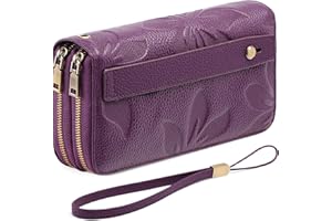 GAEKEAO Purses for Women Double Zipper Phone Clutch RFID Blocking Vegan Leather Wristlet Purse Large Capacity Long Credit Card Holder with Grip Hand Strap