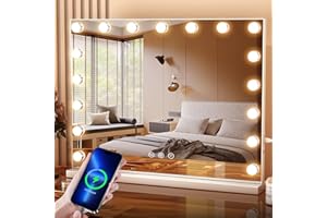 AOVQUOF Specchio Trucco Con Luci, 60x53 cm, Grande Specchio Da Parete 17 LED, 3 Modalità Di Illuminazione, USB e Ingrandimento 10x - Bianco