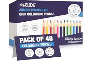 Eziglide Jumbo TriGrip Colouring Pencils, Tub of 48 Triangular Pencils, Break resistant super bonded lead, 12 Assorted high pigment colours, Improves children's pencil grip, comfort and control