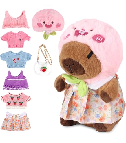 Capybara Kuscheltier Mit Kleidung & Accessoires - 25 Cm Süßes Plüschtier, Rosa