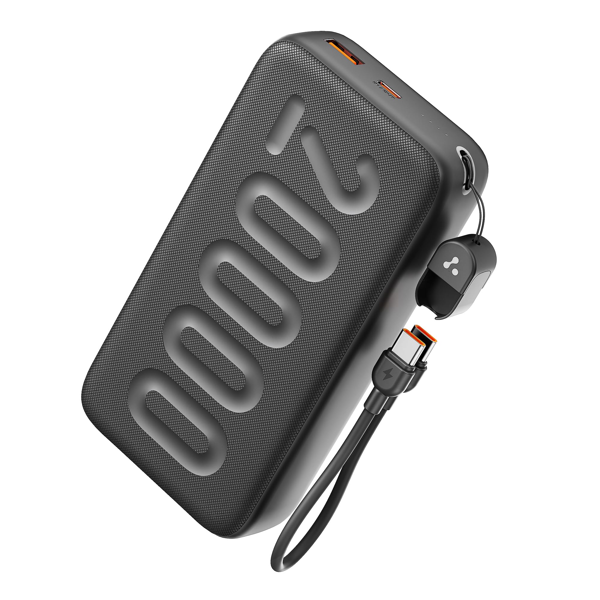 Ambrane 20000mAh Powerbank with in-Build Type C Cable, 22.5W Fast Charging, USB & Type C Output, Power Delivery, Quick Charge for iPhone, Android Mobile & Tablets, Earbuds, (Stylo N20, Black)