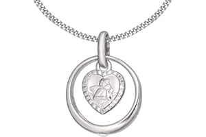 Clever Schmuck - Collier avec bague de baptême en argent 925 - Zircon blanc en forme de cœur - Avec chaîne gourmette en argent sterling 925 de 34 cm