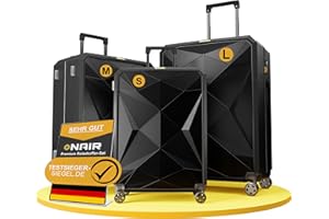 ONAIR 3-Pcs Reisekoffer Gepäck-Sets – Schwarz & Gold (S, M, L) Wasserabweisende Hartschale mit TSA-Schloss, leise Rollen, Robustes ABS-Material, praktische Koffer & trolleys – ideal für Jede Reise.