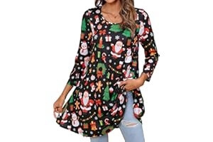 Enmain Womens Tunic Tops 3/4 Long Sleeve Casual Ladies Tunics Loose Longline Blouses Shirts Round Neck Stretch Comfortable S-5XL