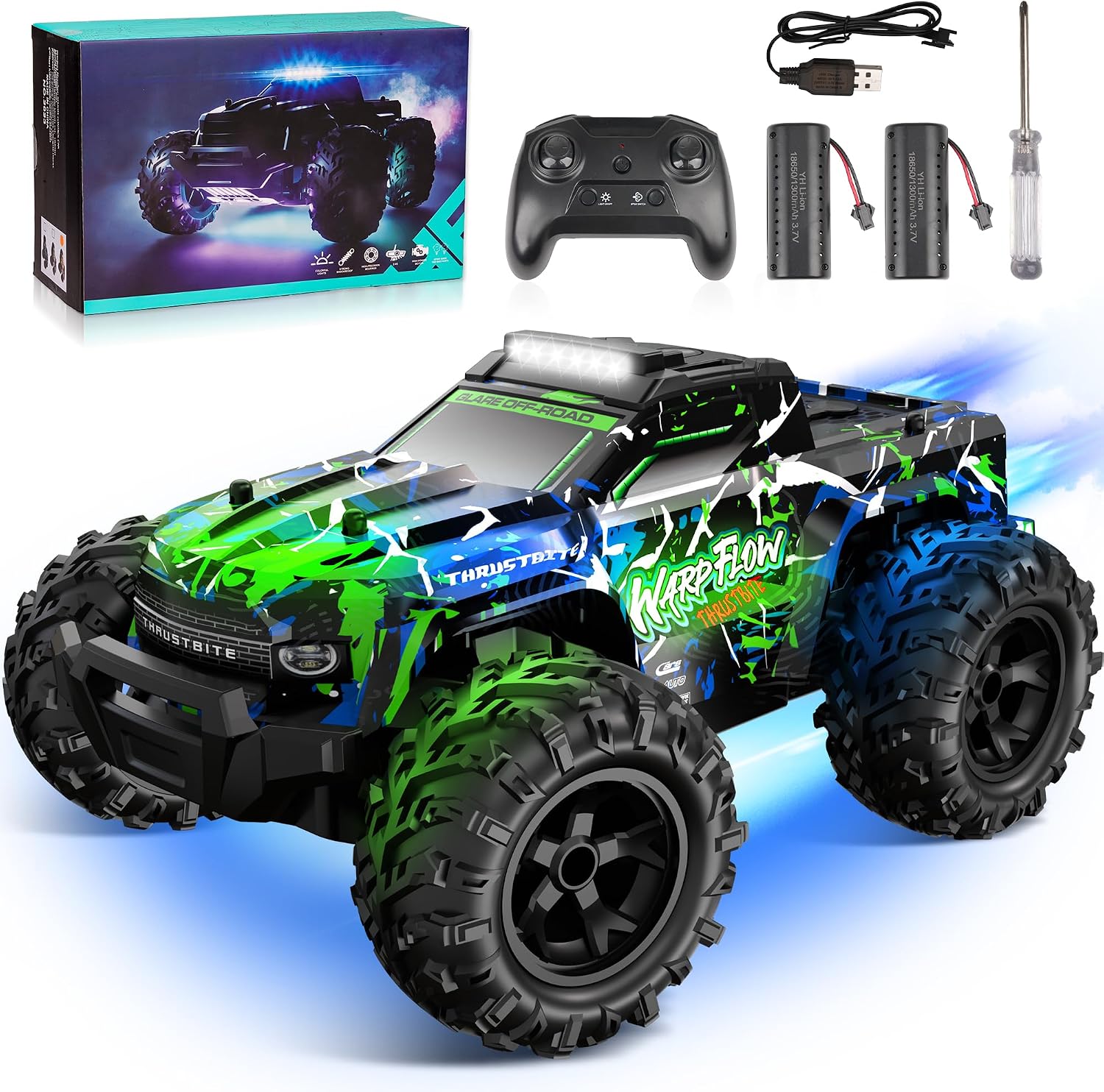 JOYTREKY Coche Teledirigido - 1:18 Coche RC con Luces Led 25 Km/H RC Car con Pulverizador 2,4 GHz Todoterreno 2 BateríAs Recargables 60min Play para NiñOs Y Adultos - Verde