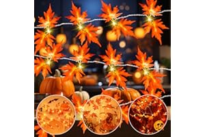 Gcstnn Guirlande Lumineuse D'automne, 3 Mètre 20LED Guirlande de Feuiles D'érable Lumineuse a Pile avec Minuterie, Automne Decoration pour Halloween, Citrouille, Fête des Récoltes In/Extérieure Decor
