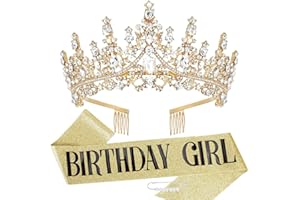 SHANKAM Geburtstag Krone Schärpe,Geburtstag Gürtel und Krone Set, Geburtstag Krone Frau, Geburtstags Schärpe, mit Perlennadel, Geeignet als Dekoration für Mädchengeburtstage