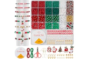 zenmag Christmas Beads, Red and Green Friendship Bracelet Making Kit with Charms, Jewelry Making Kit with Clay, Heishi, Pony, Pearls, Letter Beads, Christmas Bracelets and Craft Gifts