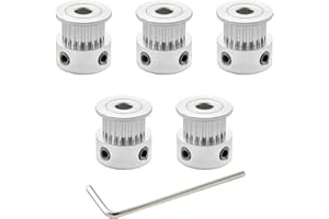 SHCEEC GT2 Timing Pulleys 20 Teeth 6.35mm Bore 6mm Width for 3D Printer 2mm Pitch Aluminum Timing Belt Pulley Wheel with Allen Wrench (Pack of 5Pcs)